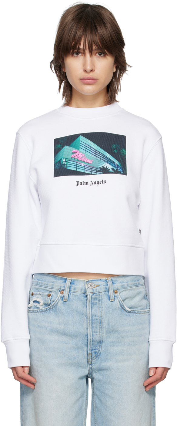 Palm Angels: White Getty Miami Sweatshirt | SSENSE