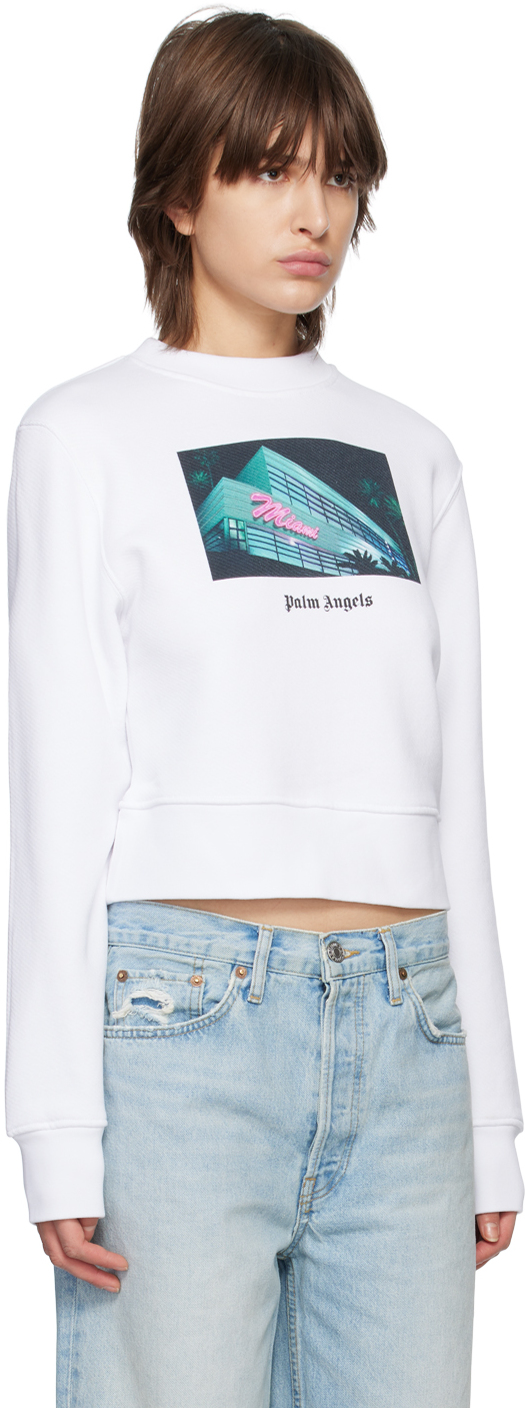 Palm Angels Cotton Miami Sweatshirt In White/multi