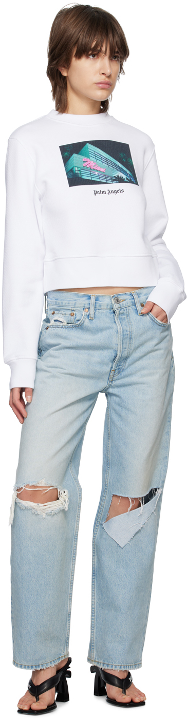 Palm Angels Cotton Miami Sweatshirt In White/multi