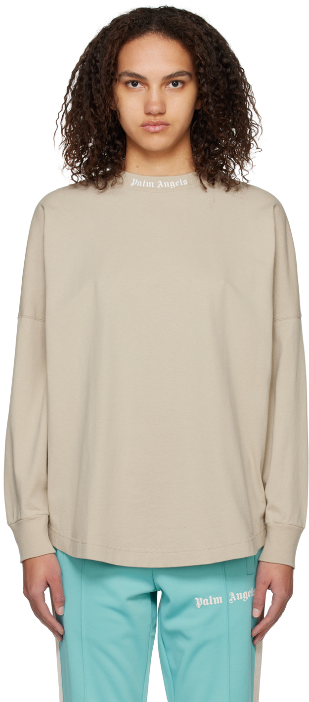 Palm Angels: Beige Classic Long Sleeve T-Shirt | SSENSE