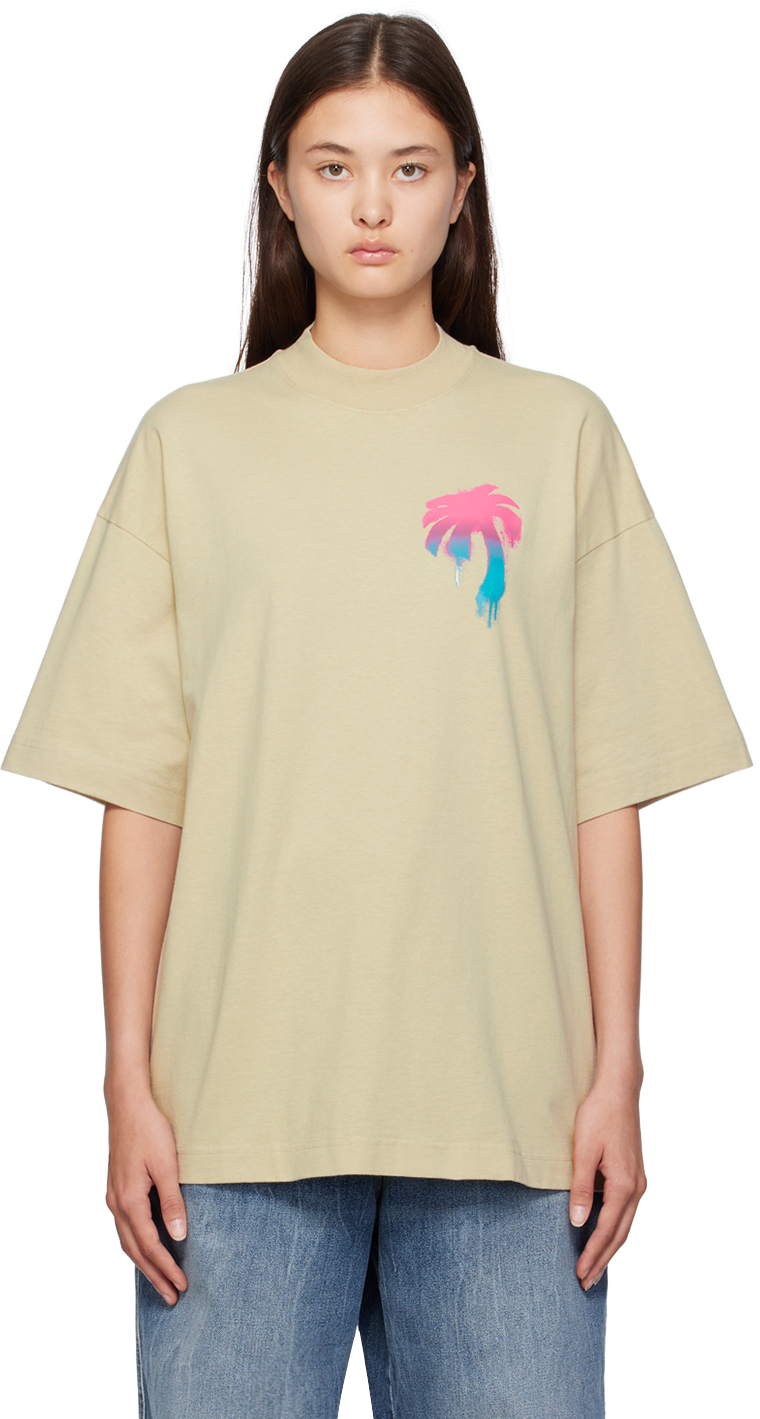 Palm Angels I Love Pa Loose Cotton Jersey T-shirt In Beige,multi