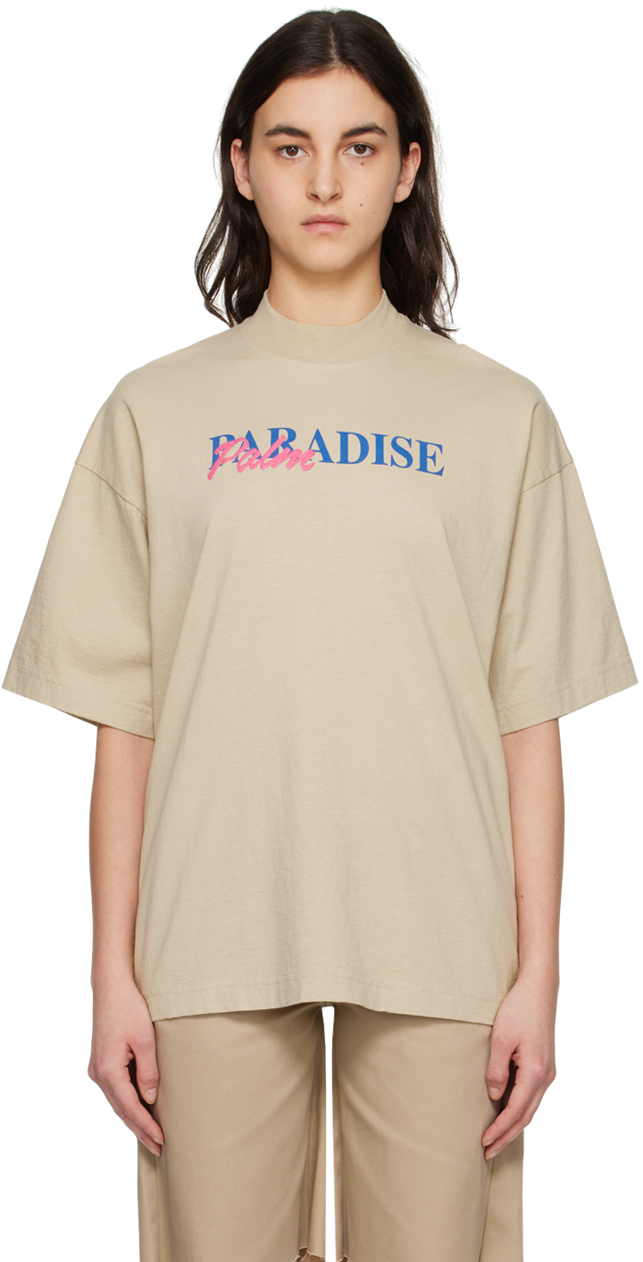 Palm Angels Beige 'Paradise Palm' T-Shirt