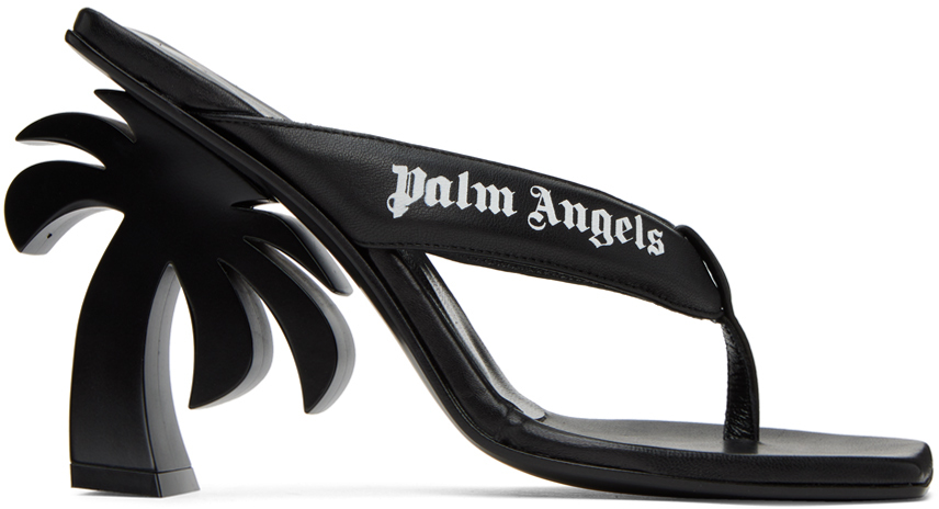 Palm Angels Black Palm Beach Heeled Sandals In Black/white