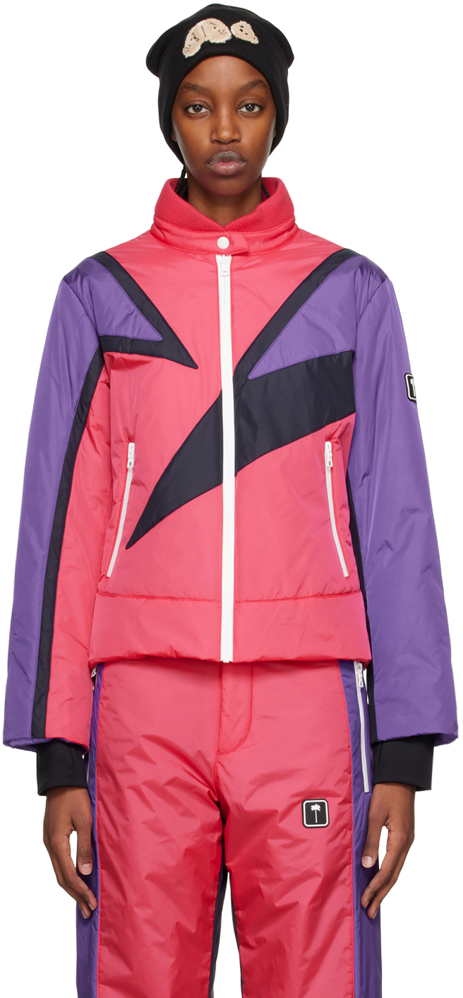Palm Angels Thunderbolt Color-block Padded Ski Jacket In Fuchsia Blue
