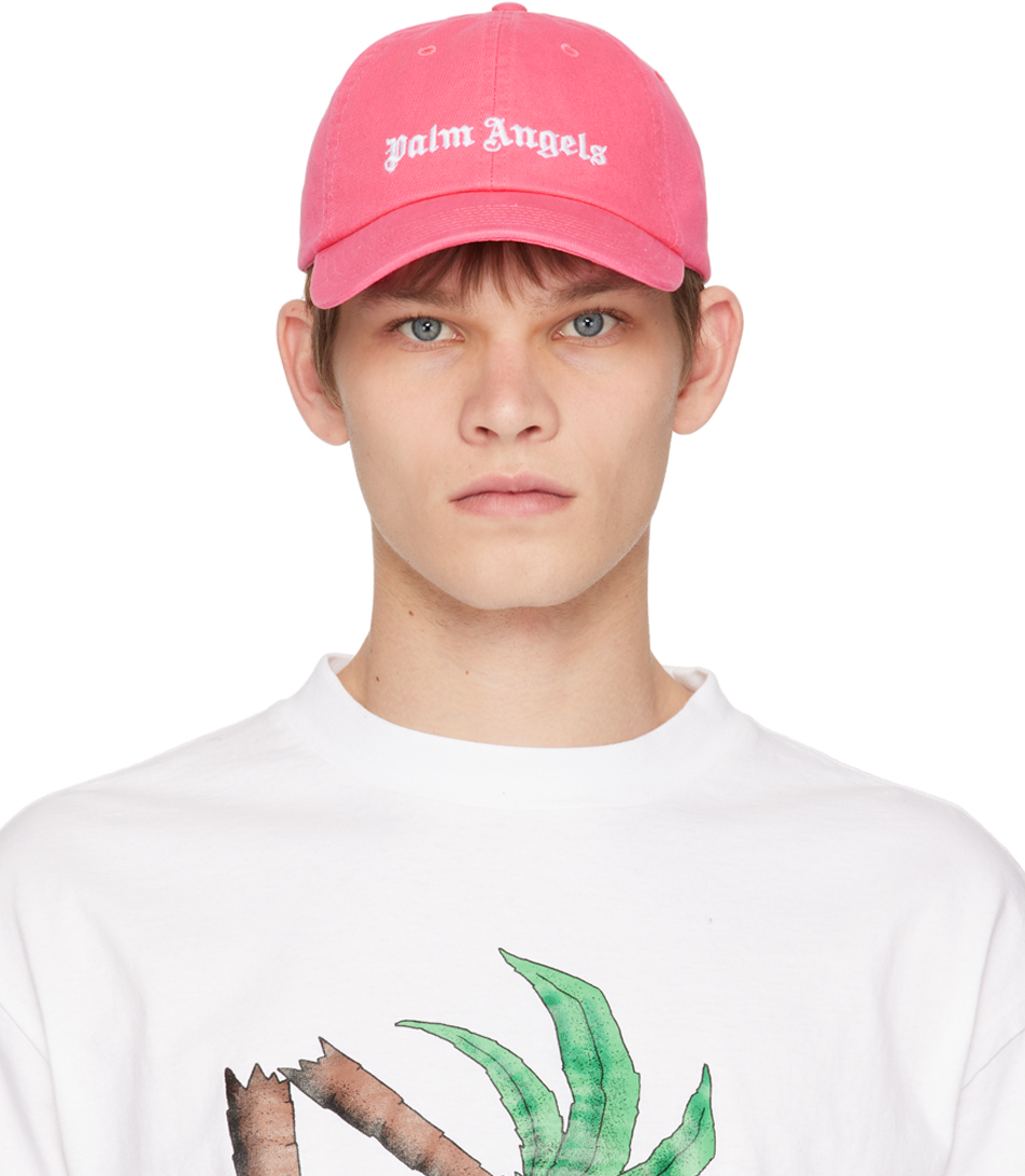 Palm Angels Pink Embroidered Cap In Baby Pink White