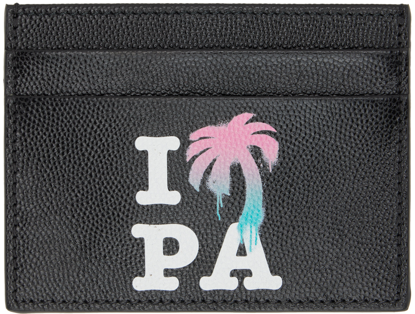 Palm Angels Black 'i Love Pa' Card Holder In Black Multicolor
