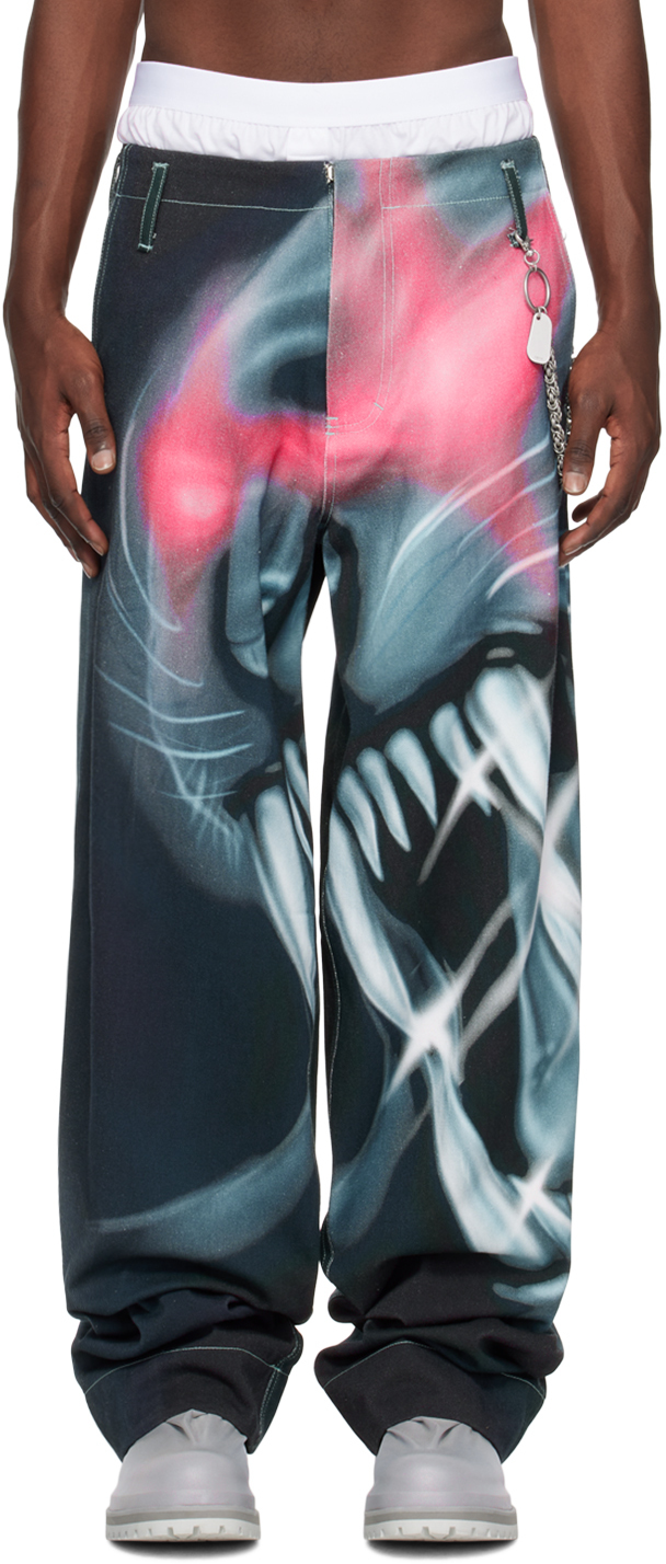 Gerrit Jacob Blue & Pink Printed Jeans In Teal/magenta | ModeSens