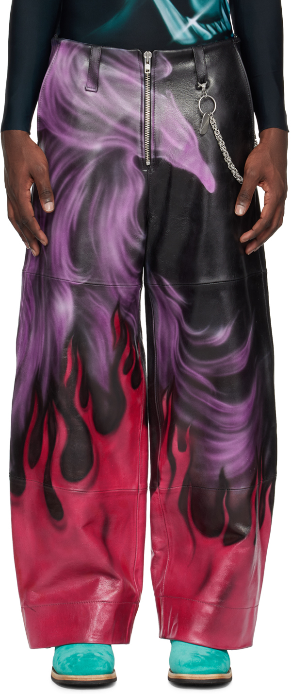 Gerrit Jacob SSENSE Exclusive Black & Purple Leather Pants SSENSE
