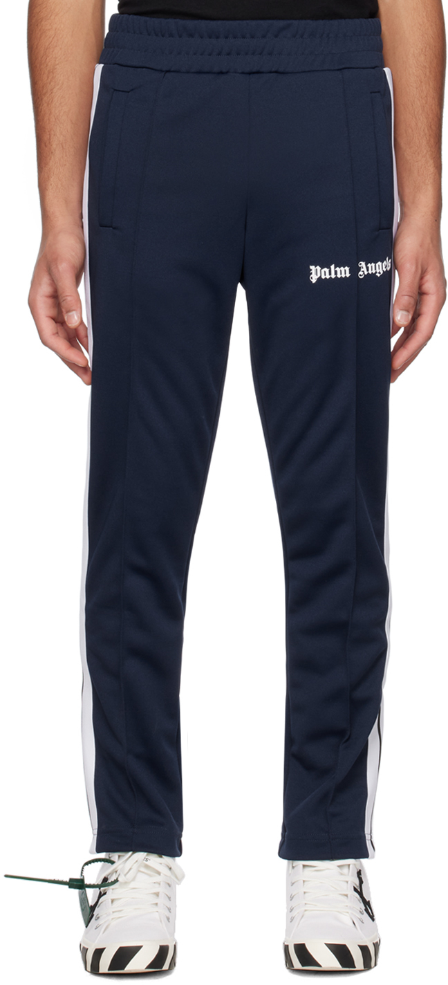 Palm Angels Navy Slim Track Pants In Navy Blue White