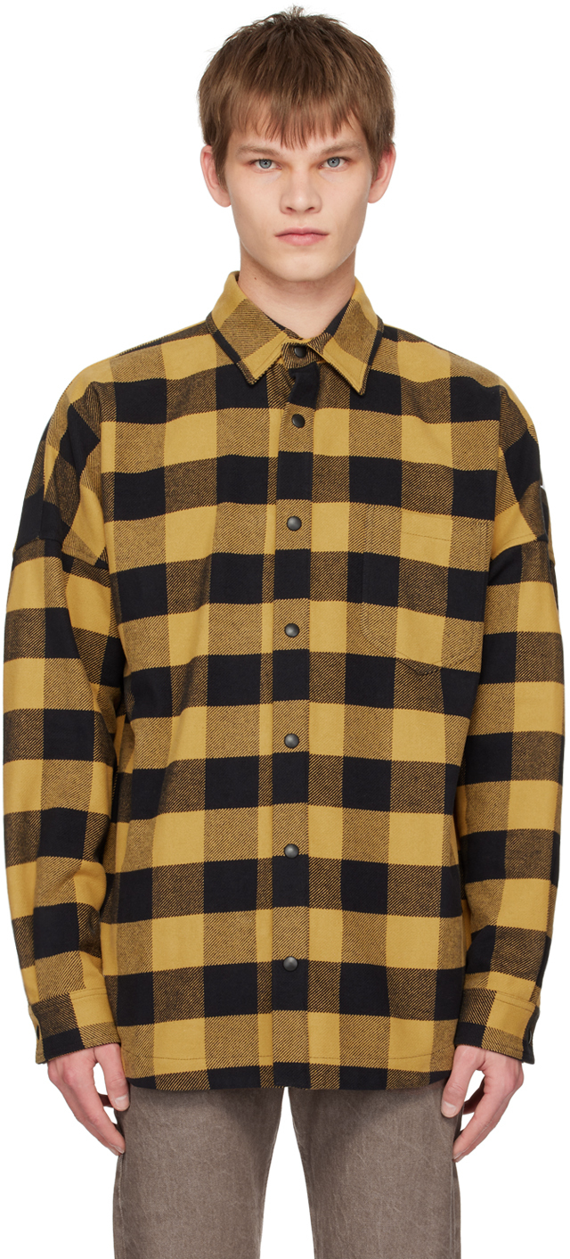 Shop Palm Angels Yellow Check Shirt In Gold White