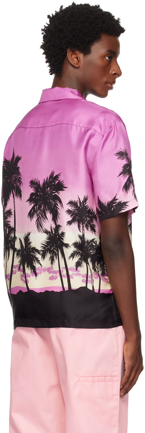 Palm Angels Palm Sunset Printed Buttoned Shirt In Purple Black