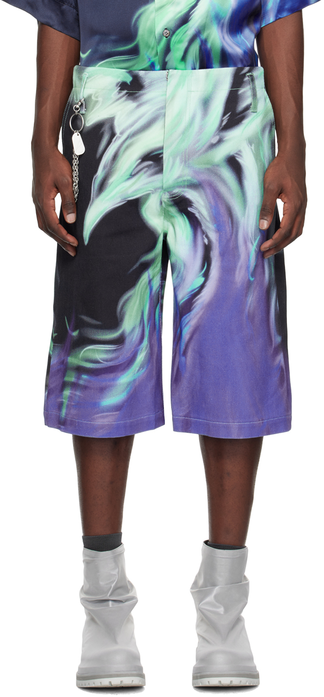 Gerrit Jacob Black & Blue Printed Denim Shorts SSENSE UK