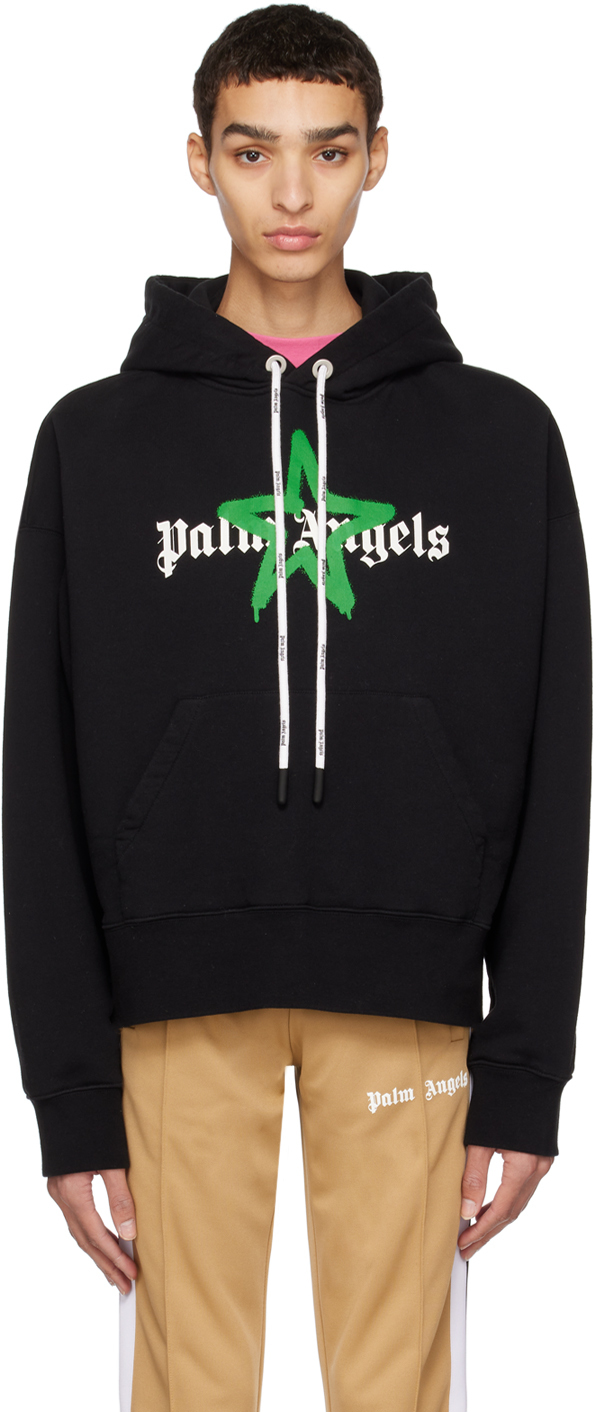 Palm Angels Star Sprayed Logo-print Hoodie In Black