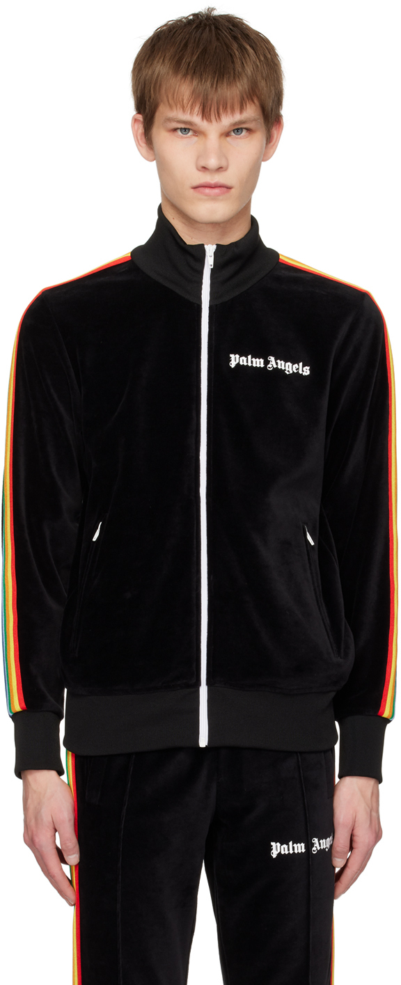 Shop Palm Angels Black Rainbow Track Jacket In Black White