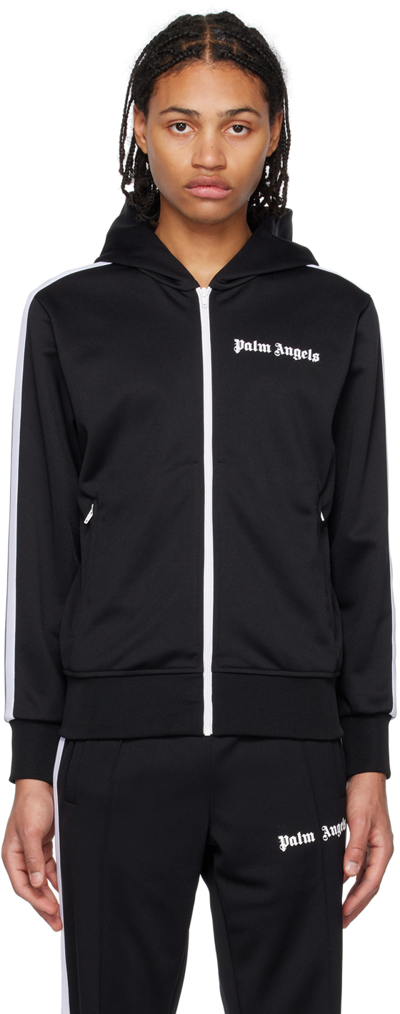 Palm Angels Striped Track Hoodie In Black White