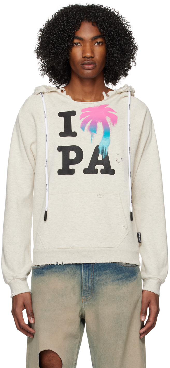 Shop Palm Angels White 'i Love Pa' Hoodie In White Multicolor