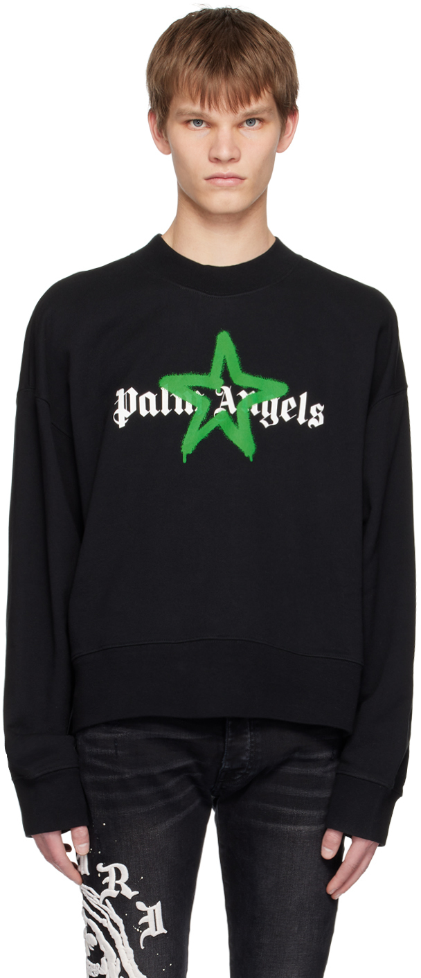 Palm Angels Star Sprayed Crewneck Sweatshirt In Black Green
