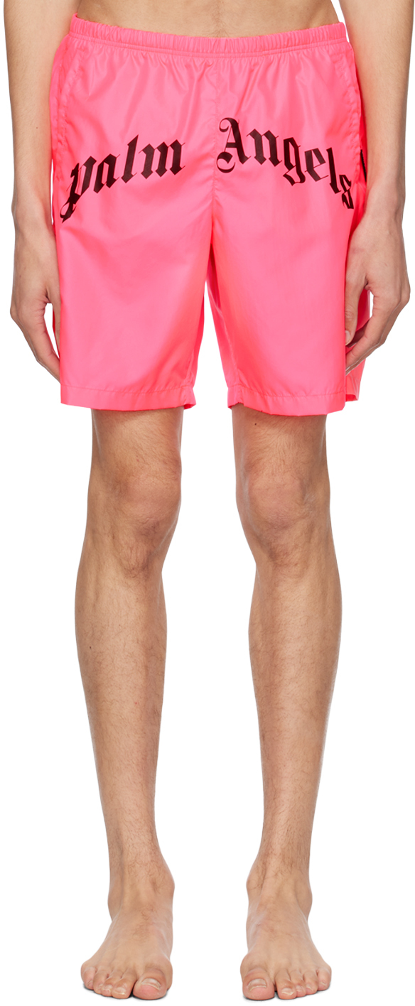 Shop Palm Angels Pink Curved Swim Shorts In Fuchsia
