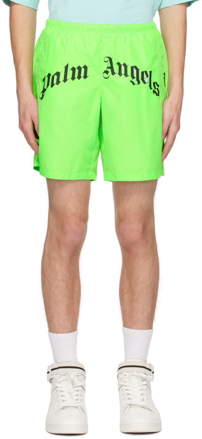 Palm Angels Logo-print Swim Shorts In Green