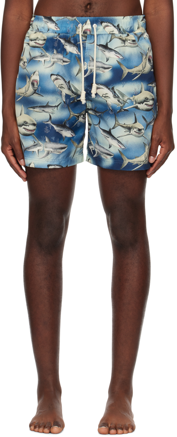 Palm Angels Blue Sharks Swim Shorts