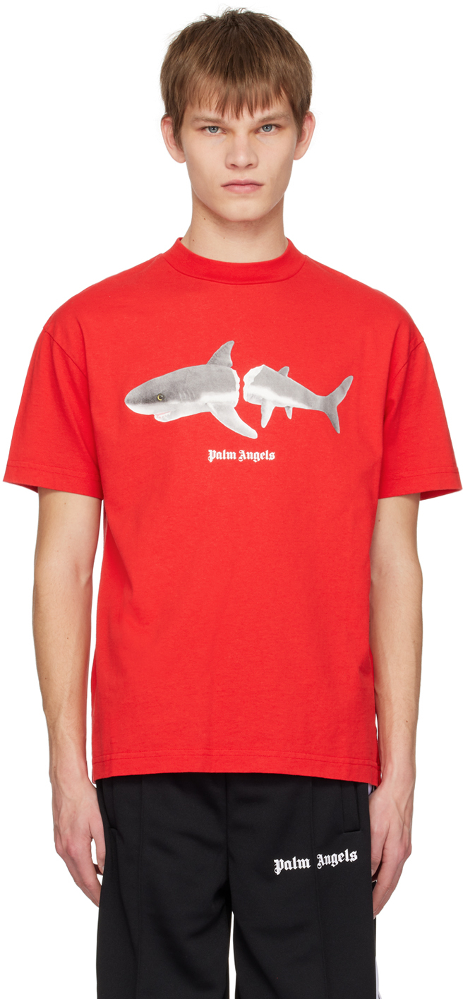 Palm Angels: Red Shark T-Shirt | SSENSE Canada