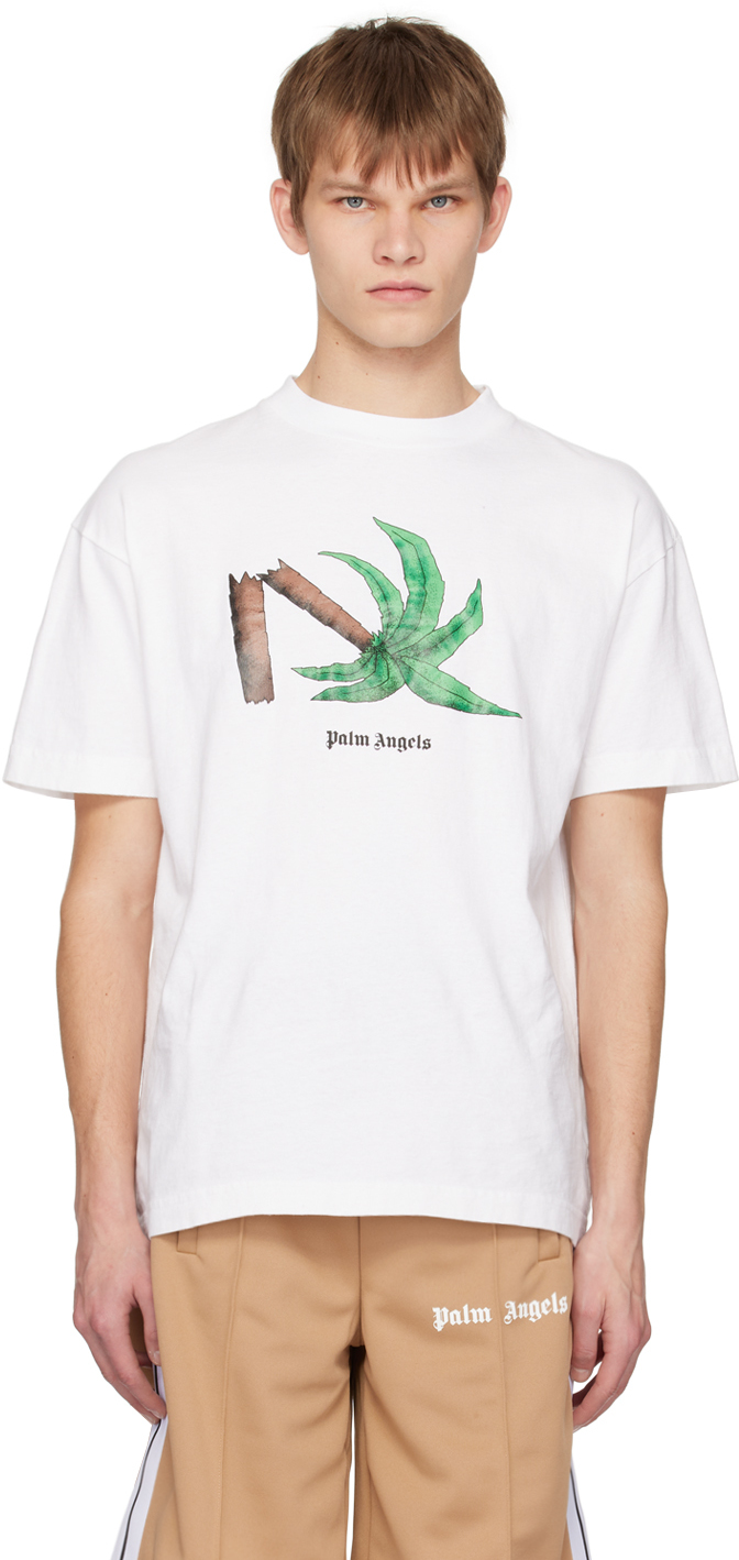 Palm Angels: White Broken Palm T-Shirt | SSENSE