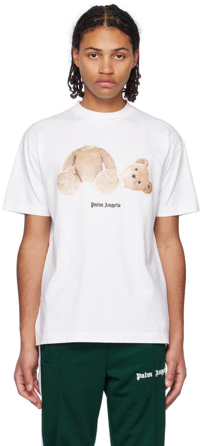 Palm Angels White Pa Bear T-shirt In White Brown