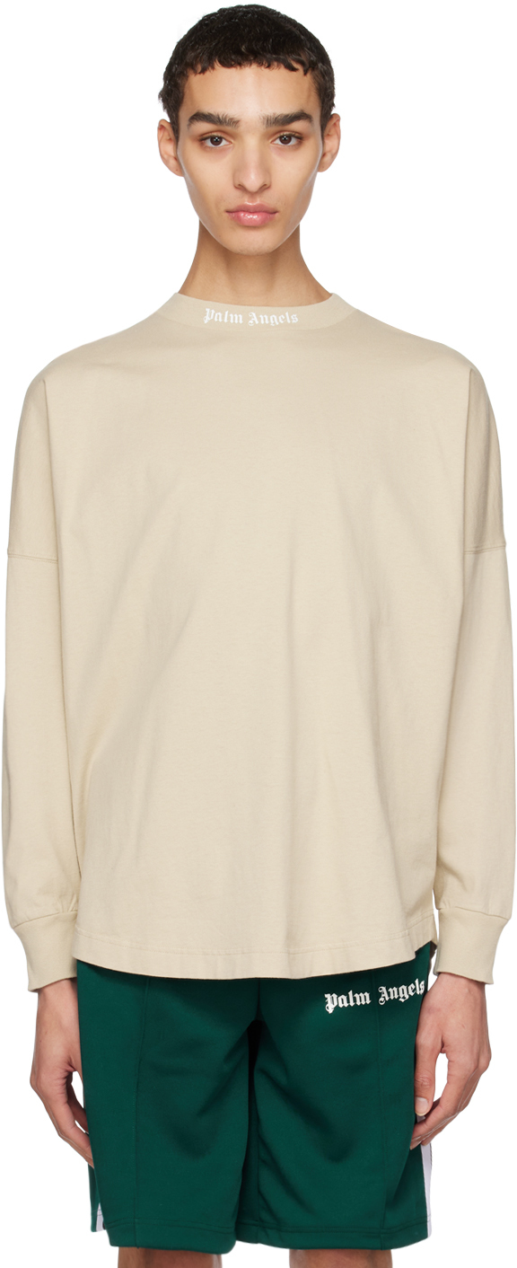 Palm Angels: Beige Bonded Long Sleeve T-Shirt | SSENSE
