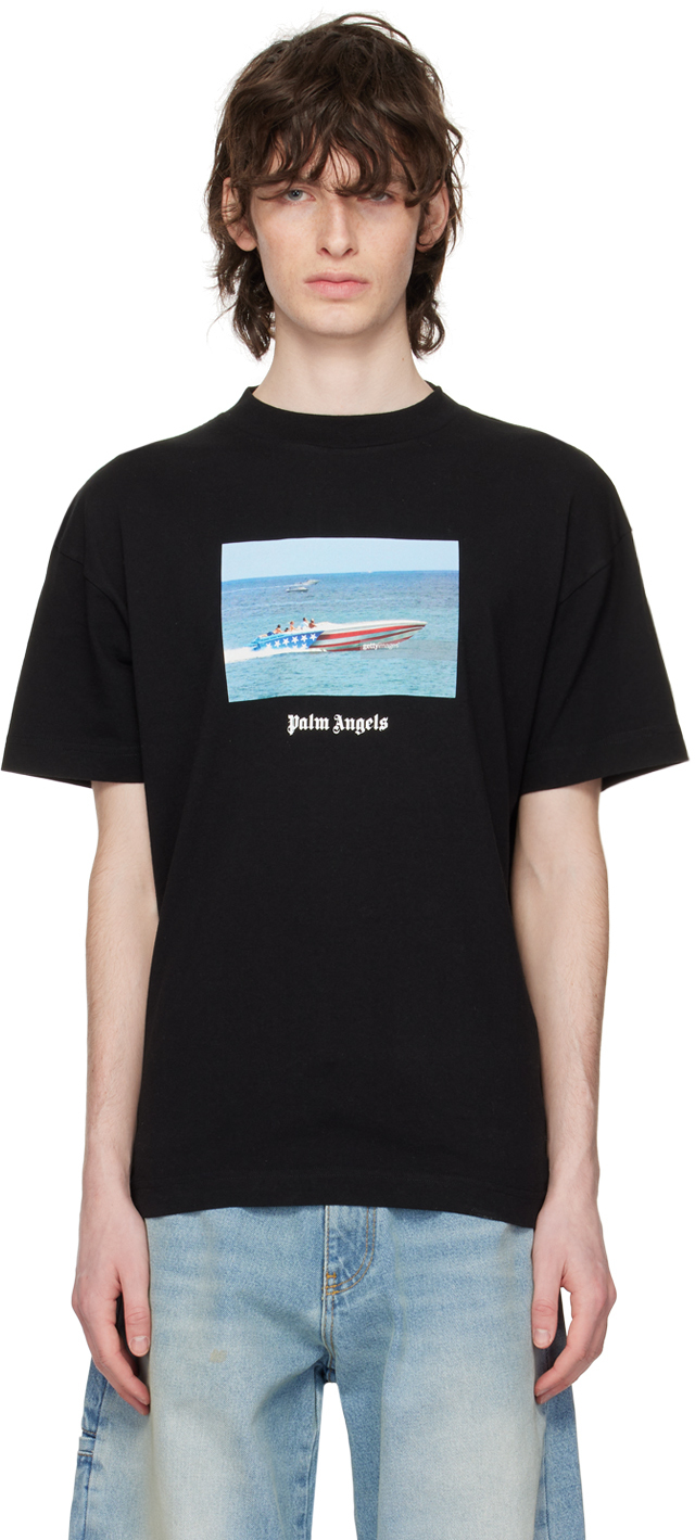 Palm Angels Getty Speedboat Print T-shirt In Black