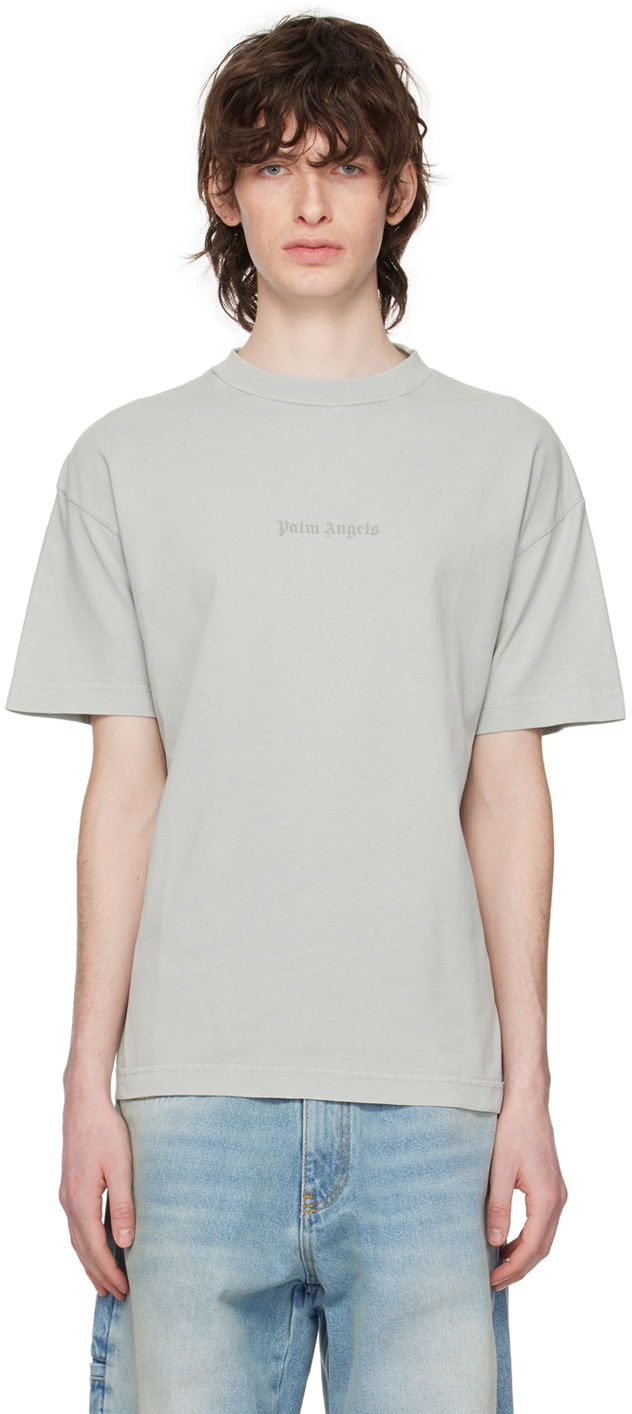 Palm Angels Gray Garment-dyed T-shirt In Light Grey
