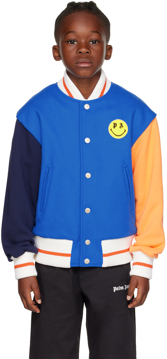 Palm Angels Multicolor Varsity Smiley Bear Bomber Jacket In Multicolore
