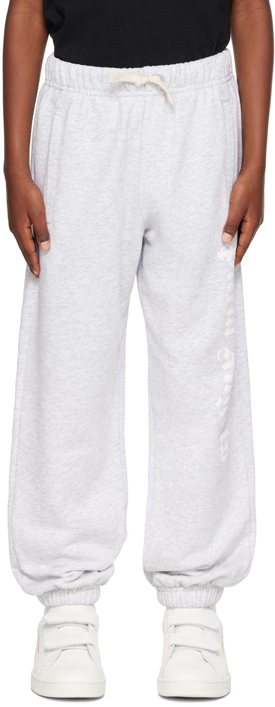 Palm Angels Kids Gray Printed Sweatpants In Melange Grey