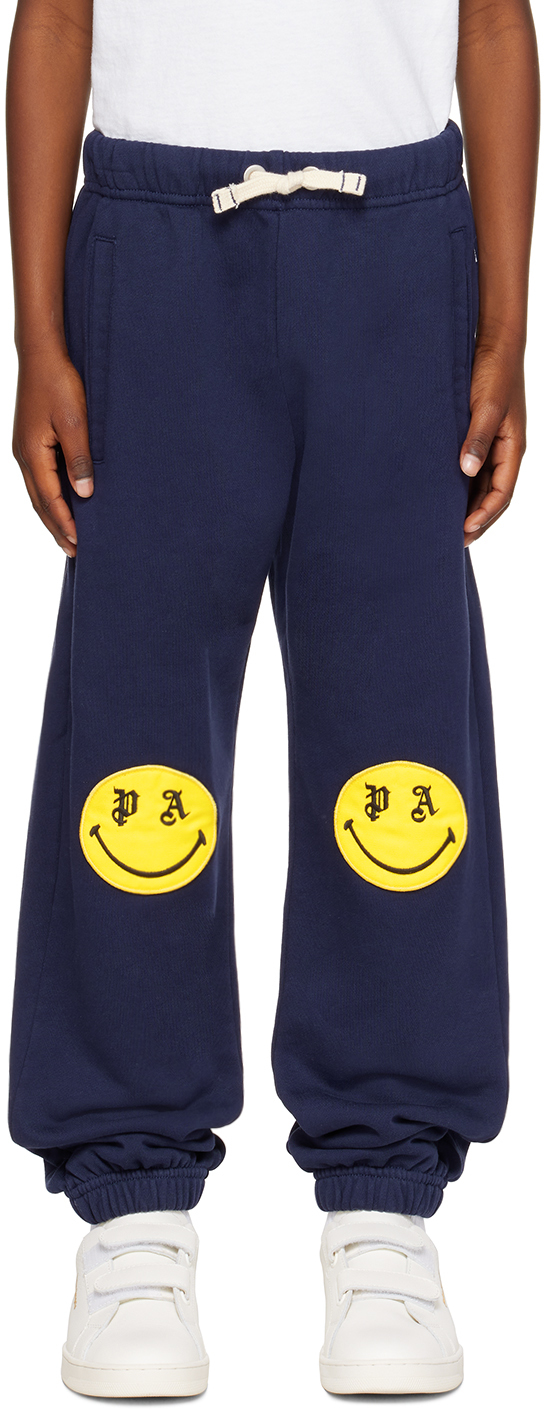 PALM ANGELS KIDS NAVY EMBROIDERED SWEATPANTS