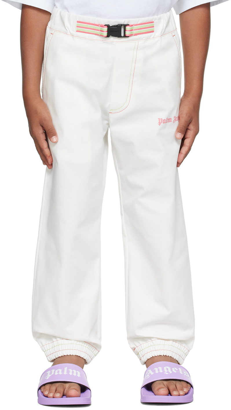 Palm Angels Kids White Belted Trousers