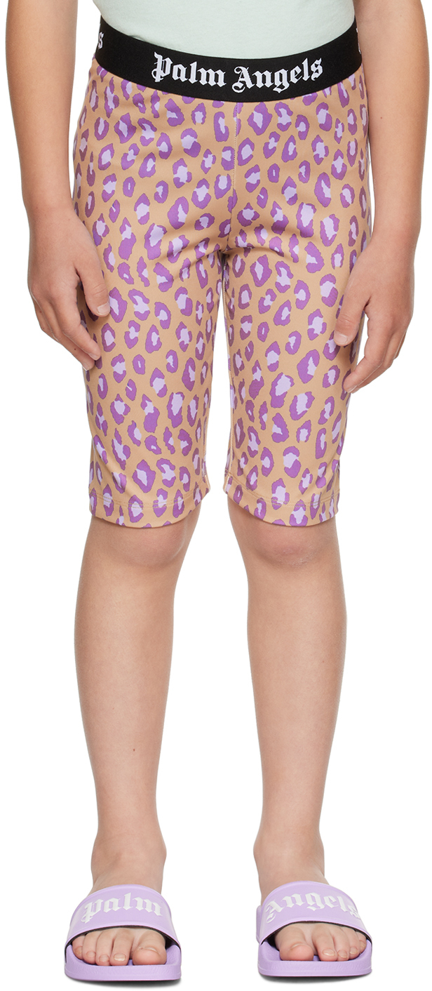 Palm Angels Kids Beige & Purple Animalier Shorts