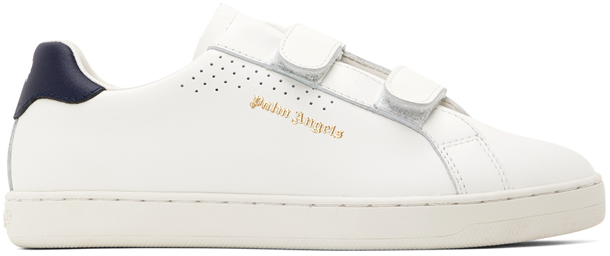 Palm Angels Kids White & Navy Palm One Strap Trainers In Navy Blue