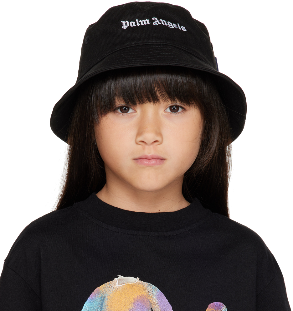 Palm Angels Kids Black Logo Bucket Hat