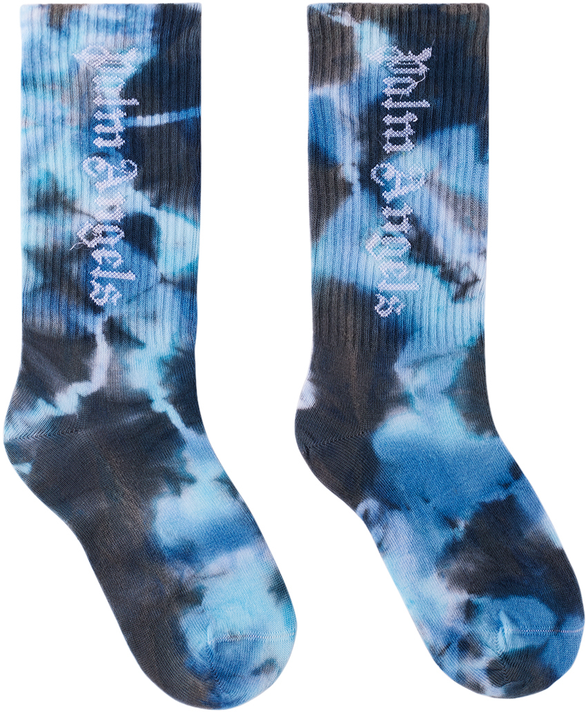 Kids Blue Tie Dye Socks by Palm Angels on Sale