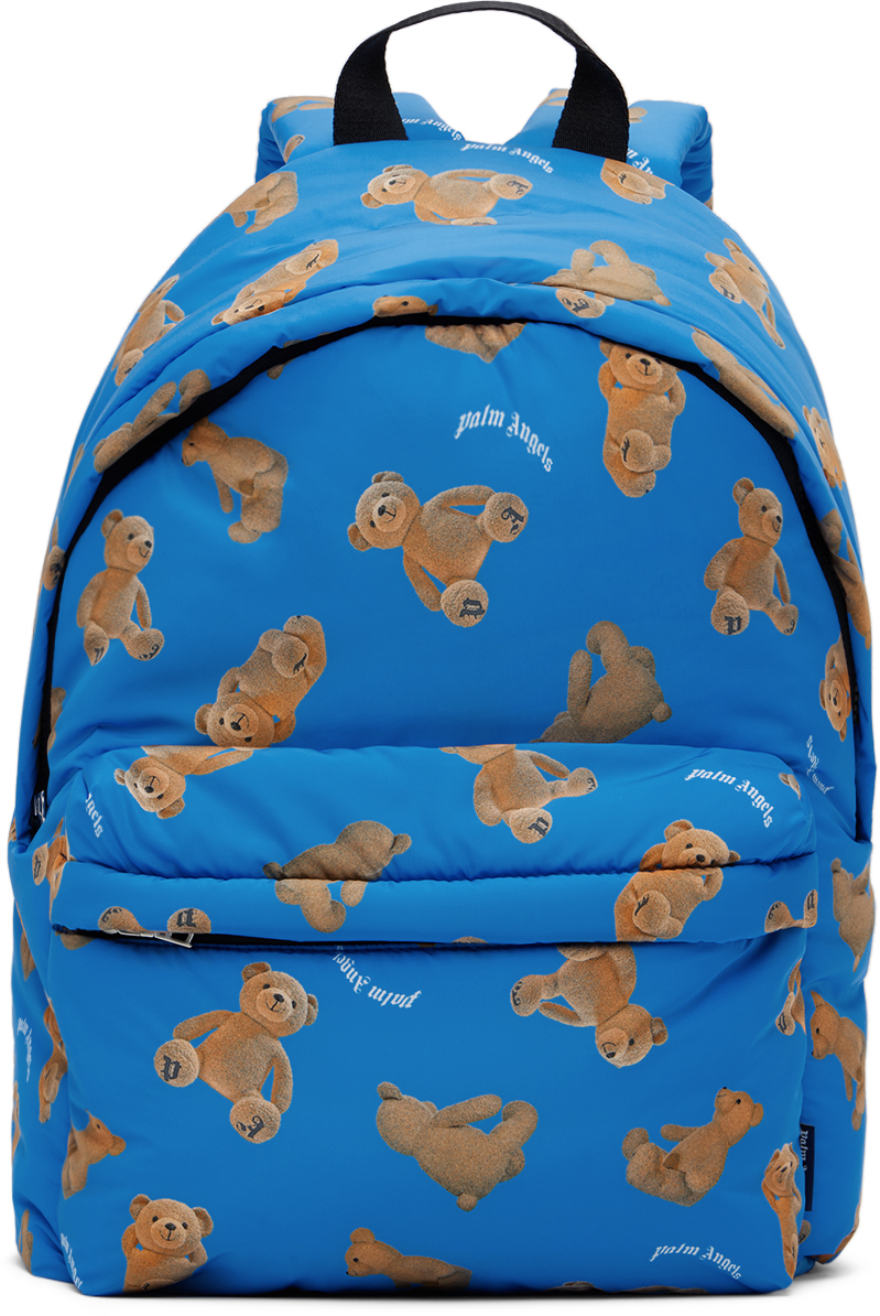 Palm Angels Kids Blue Bears Backpack In Blue Bro