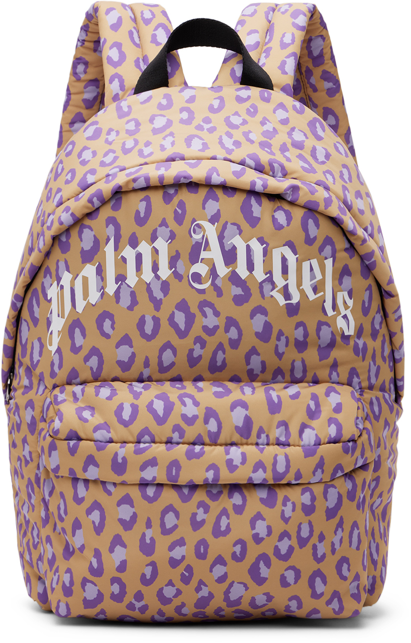 Palm Angels Kids Beige & Purple Leopard Backpack In Beige Whit