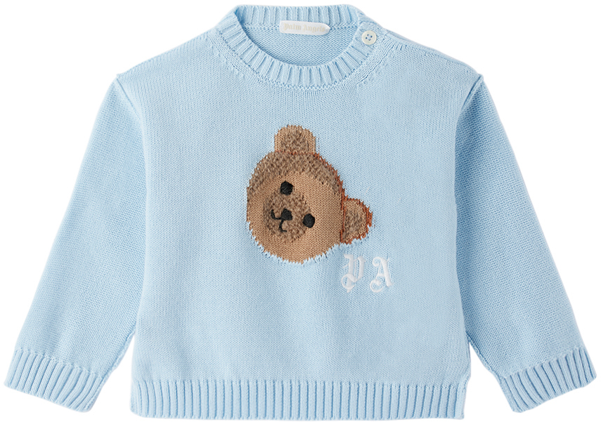 Palm Angels Baby Blue Intarsia Sweater In Blue Brown