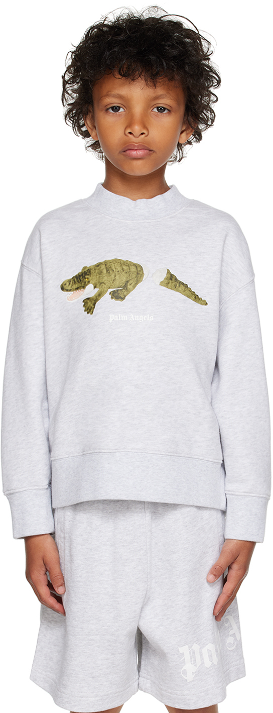 Kids Gray Croco Sweatshirt by Palm Angels on Sale