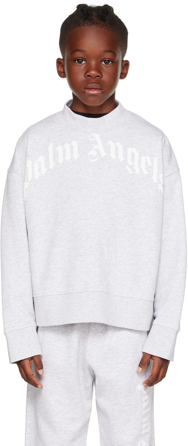 Palm Angels Kids Gray Printed Sweatshirt In Melange Gre