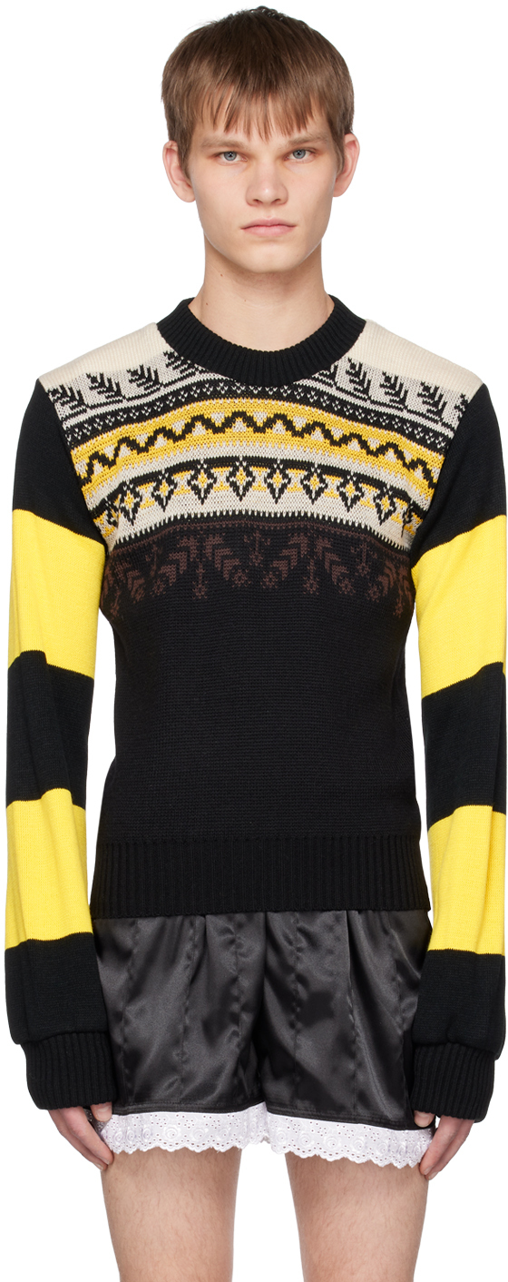 Adam Jones Black Collage Fair Isle Sweater In Black/yellow