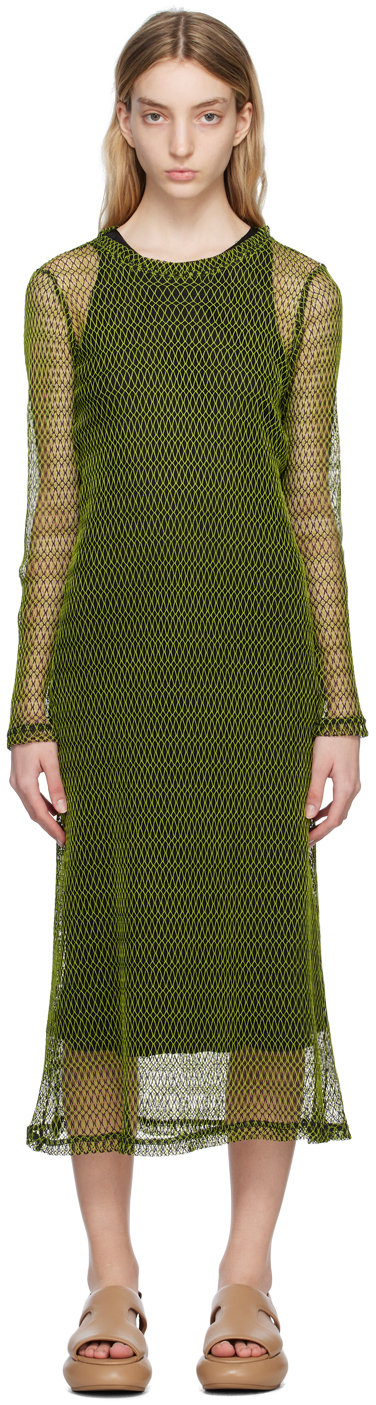 Song For The Mute Semi-sheer Fishnet Mesh Maxi Dress In Green