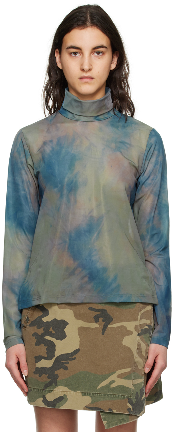 Song For The Mute Blue Tie-dye Turtleneck In Multi