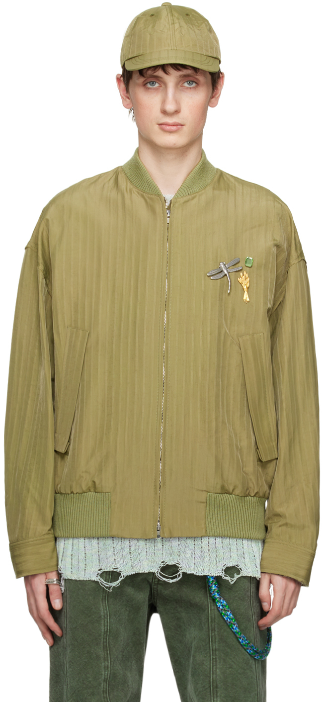 Song For The Mute Khaki Plant Bomber Jacket In Sage