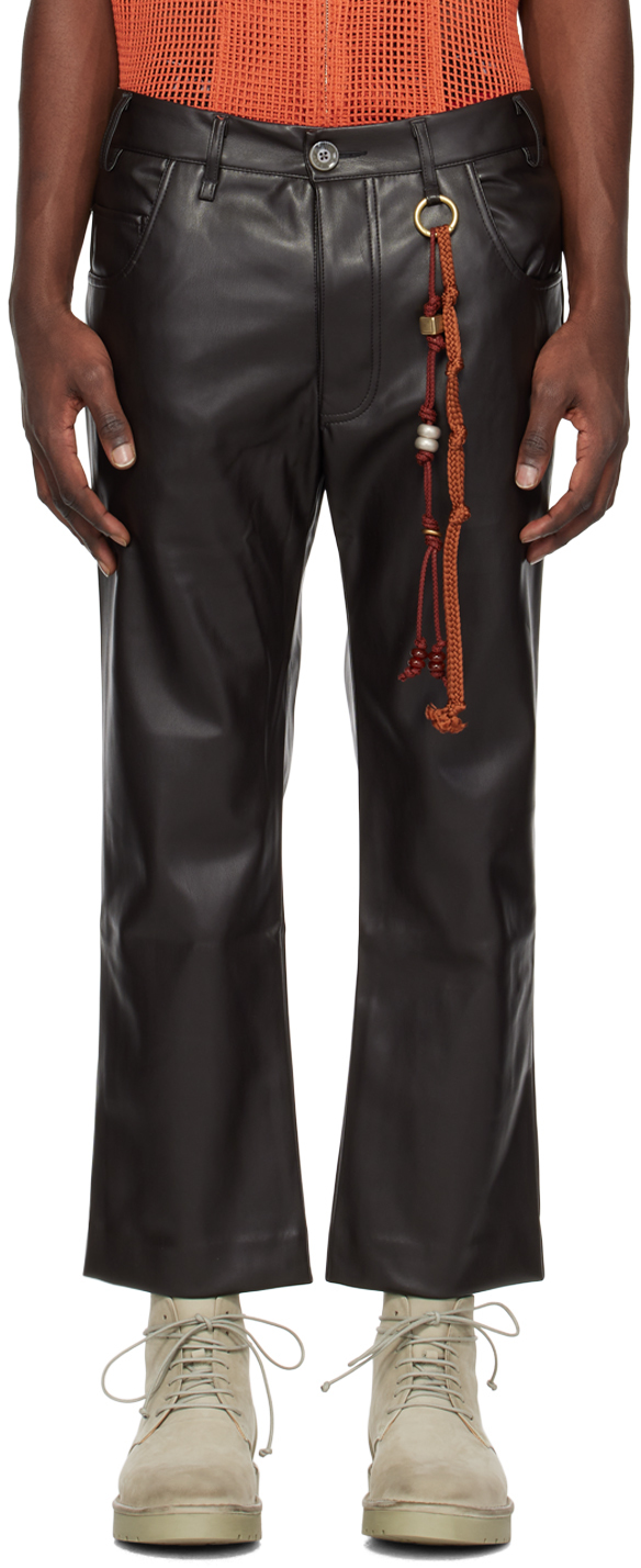 Song For The Mute Brown Slim Faux-leather Pants In Dark Brown