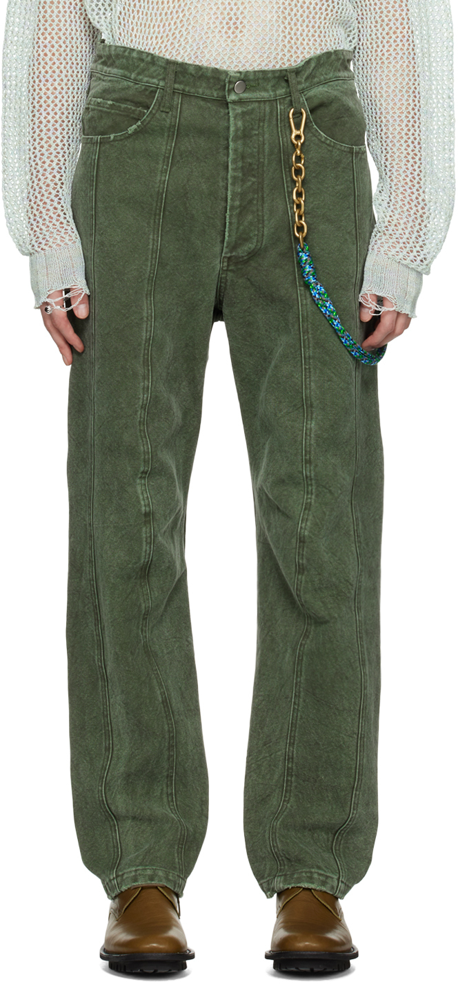 Song For The Mute Khaki Baggy Curved Jeans In Army Green