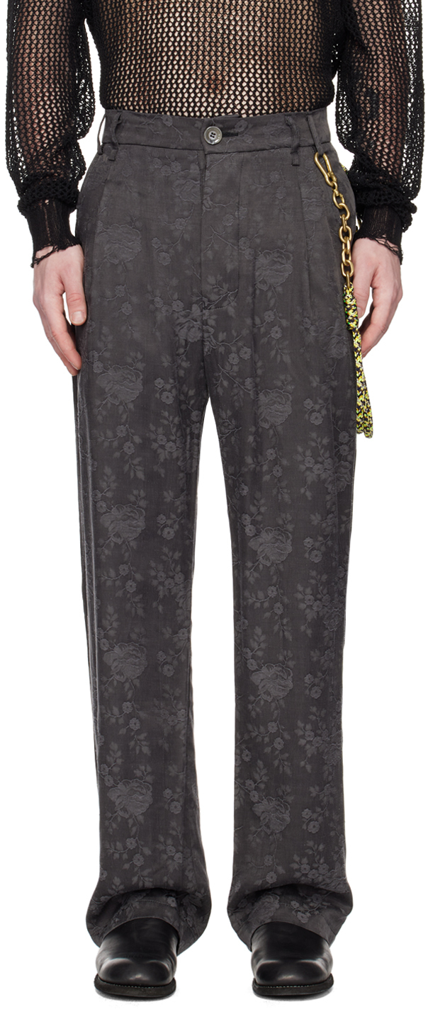 Song For The Mute Gray Floral Trousers In Charcoal